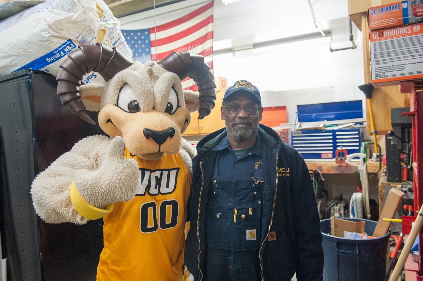 VCU staff member and mascot