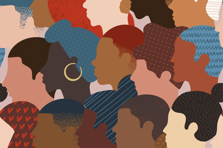 Illustration of silhouettes of people of different colors.
