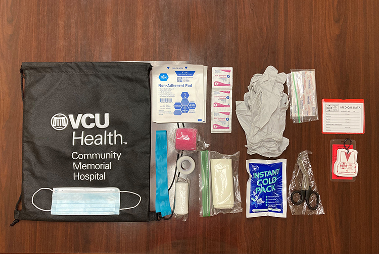First aid kit and supplies.