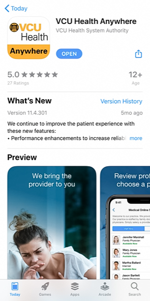 VCU Health Anywhere in the App Store