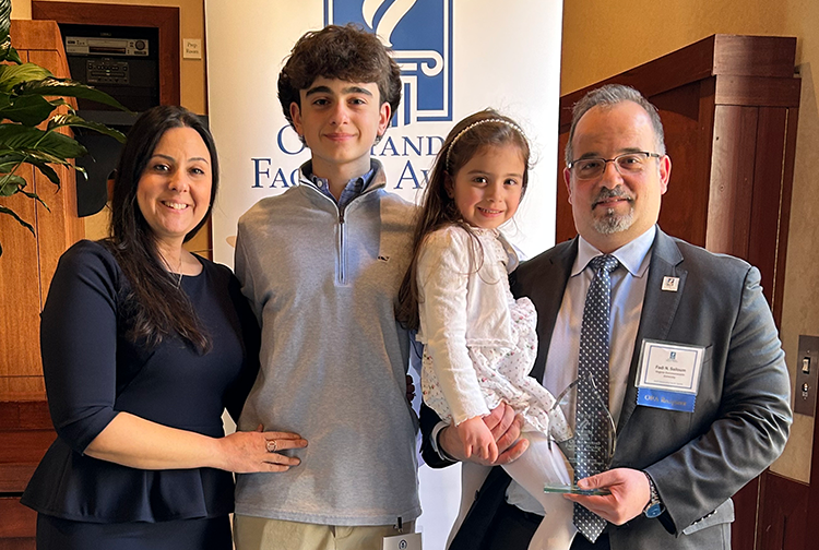 Pauley researcher Fadi Salloum, PhD, and his family at the 2025 Outstanding Faculty Awards.
